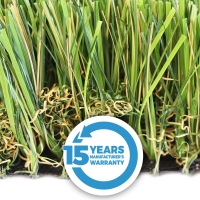 Four-color synthetic turf blades with double thatching by Global Syn-Turf
