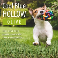 Cool Blue Hollow Olive Artificial Grass for Dogs Dog running with toy